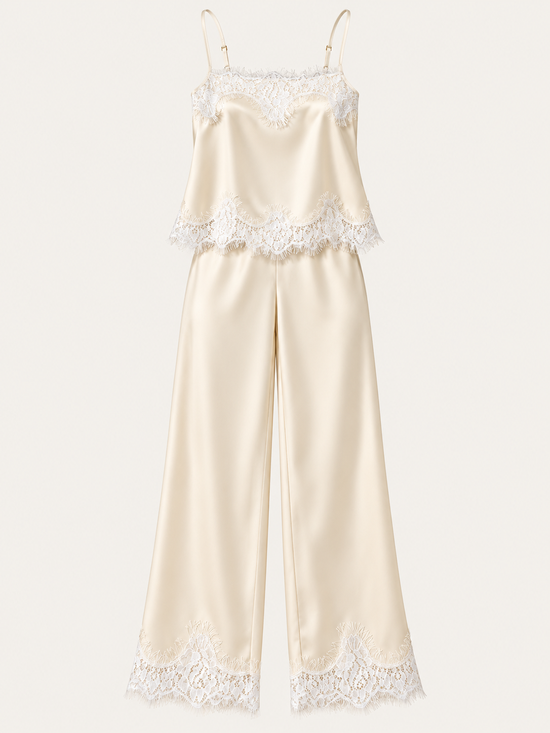 Ivory Lace Cami & Long Pants Set